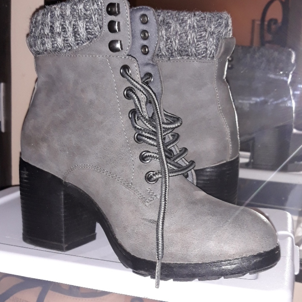 Gray heeled boots